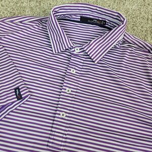 Ralph Lauren RLX Mens XL Purple White Striped Performance Stretch Golf Polo SS